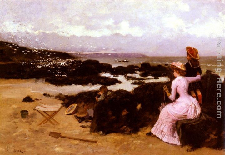 Ernest Ange Duez Femme Et Enfants Sur La Plage